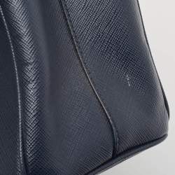 Pre Owned Prada Navy Blue Saffiano Lux Leather Small Galleria Double Zip Tote