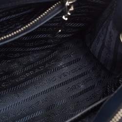 Pre Owned Prada Navy Blue Saffiano Lux Leather Small Galleria Double Zip Tote
