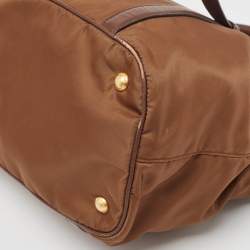 Pre Owned Prada Two Tone Brown Nylon and Leather Tote