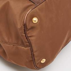 Pre Owned Prada Two Tone Brown Nylon and Leather Tote