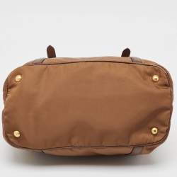Pre Owned Prada Two Tone Brown Nylon and Leather Tote