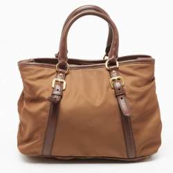 Pre Owned Prada Two Tone Brown Nylon and Leather Tote