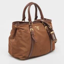 Pre Owned Prada Two Tone Brown Nylon and Leather Tote