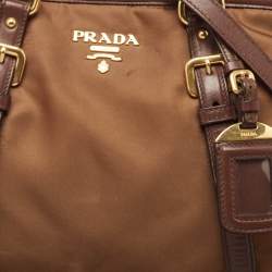Pre Owned Prada Two Tone Brown Nylon and Leather Tote