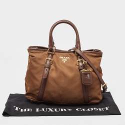 Pre Owned Prada Two Tone Brown Nylon and Leather Tote