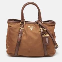 Pre Owned Prada Two Tone Brown Nylon and Leather Tote