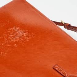 Pre Owned Prada Orange Saffiano Vernice Leather Parabole Tote