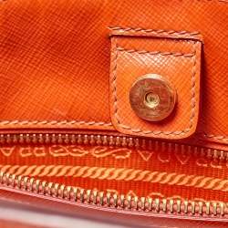 Pre Owned Prada Orange Saffiano Vernice Leather Parabole Tote