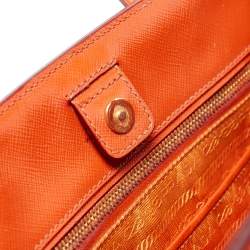 Pre Owned Prada Orange Saffiano Vernice Leather Parabole Tote