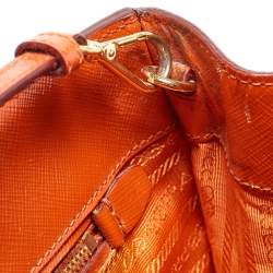 Pre Owned Prada Orange Saffiano Vernice Leather Parabole Tote