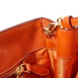 Pre Owned Prada Orange Saffiano Vernice Leather Parabole Tote