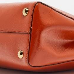 Pre Owned Prada Orange Saffiano Vernice Leather Parabole Tote