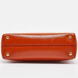 Pre Owned Prada Orange Saffiano Vernice Leather Parabole Tote