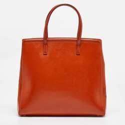 Pre Owned Prada Orange Saffiano Vernice Leather Parabole Tote