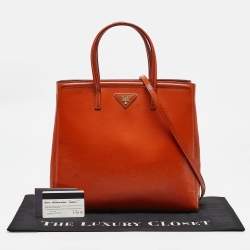 Pre Owned Prada Orange Saffiano Vernice Leather Parabole Tote