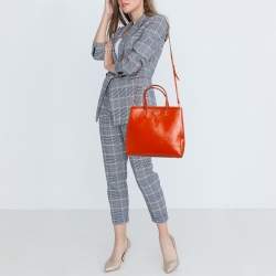 Pre Owned Prada Orange Saffiano Vernice Leather Parabole Tote