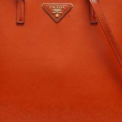 Pre Owned Prada Orange Saffiano Vernice Leather Parabole Tote