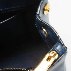Pre Owned Prada Blue Saffiano Lux Leather Medium Galleria Tote
