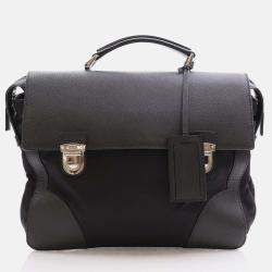 Prada Black Saffiano Trimmed Small Tessuto Flap-Top Briefcase