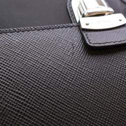 Prada Black Saffiano Trimmed Small Tessuto Flap-Top Briefcase