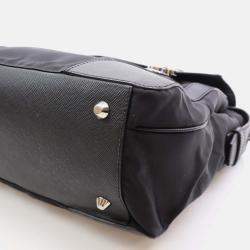 Prada Black Saffiano Trimmed Small Tessuto Flap-Top Briefcase