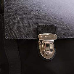 Prada Black Saffiano Trimmed Small Tessuto Flap-Top Briefcase