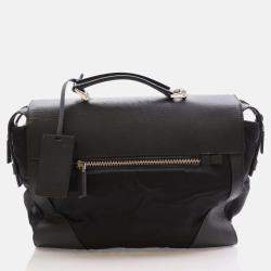 Prada Black Saffiano Trimmed Small Tessuto Flap-Top Briefcase