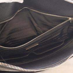 Prada Black Saffiano Trimmed Small Tessuto Flap-Top Briefcase