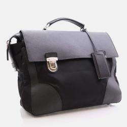 Prada Black Saffiano Trimmed Small Tessuto Flap-Top Briefcase