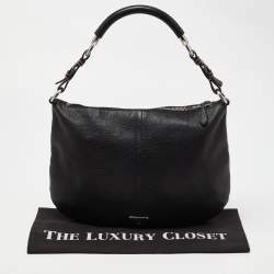 Pre Owned Prada Black Leather Logo Hobo