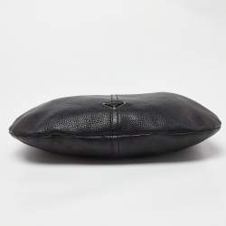 Pre Owned Prada Black Leather Logo Hobo
