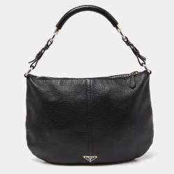 Pre Owned Prada Black Leather Logo Hobo