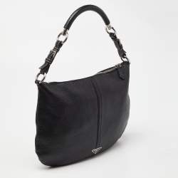 Pre Owned Prada Black Leather Logo Hobo