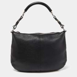 Pre Owned Prada Black Leather Logo Hobo