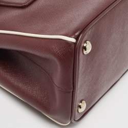 Pre Owned Prada Burgundy Saffiano Lux Leather Small Galleria Double Zip Tote