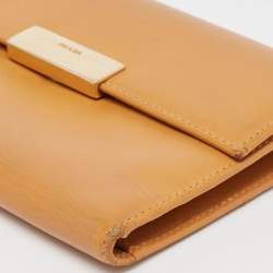 Prada Tan Leather Logo Plague Trifold Wallet
