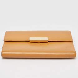 Prada Tan Leather Logo Plague Trifold Wallet