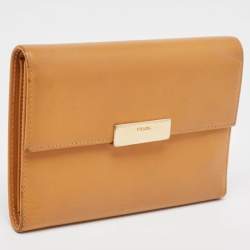 Prada Tan Leather Logo Plague Trifold Wallet
