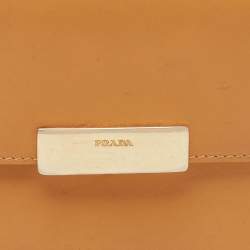 Prada Tan Leather Logo Plague Trifold Wallet