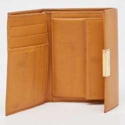 Prada Tan Leather Logo Plague Trifold Wallet