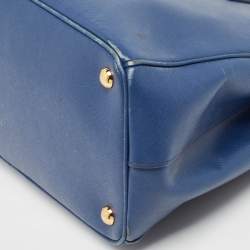 Pre Owned Prada Blue Saffiano Lux Leather Medium Double Zip Tote