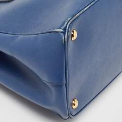 Pre Owned Prada Blue Saffiano Lux Leather Medium Double Zip Tote
