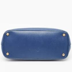 Pre Owned Prada Blue Saffiano Lux Leather Medium Double Zip Tote