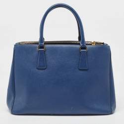 Pre Owned Prada Blue Saffiano Lux Leather Medium Double Zip Tote