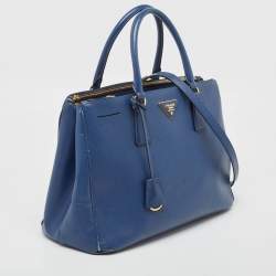 Pre Owned Prada Blue Saffiano Lux Leather Medium Double Zip Tote