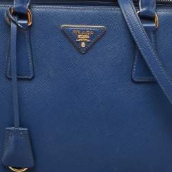 Pre Owned Prada Blue Saffiano Lux Leather Medium Double Zip Tote