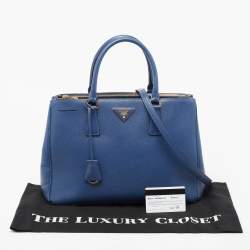 Pre Owned Prada Blue Saffiano Lux Leather Medium Double Zip Tote