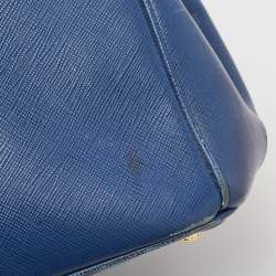 Pre Owned Prada Blue Saffiano Lux Leather Medium Double Zip Tote