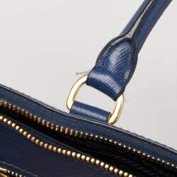 Pre Owned Prada Blue Saffiano Lux Leather Medium Double Zip Tote