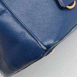 Pre Owned Prada Blue Saffiano Lux Leather Medium Double Zip Tote